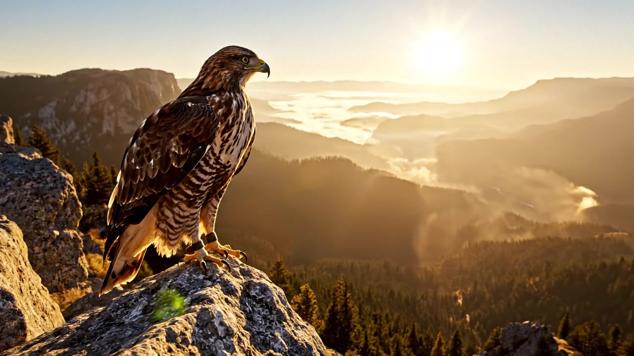 Hedges the Hawk surveying the landscape at dawn